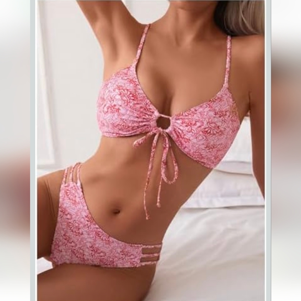 MakeMeChic Small Pink & Red Bikini Set
